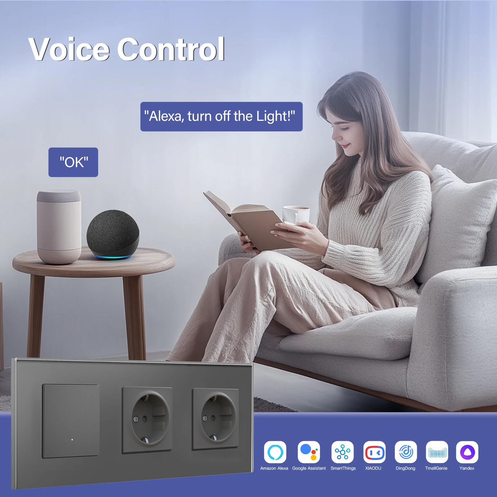 BSEED Zigbee 1/2/3/4 interruptores de botón de clic inteligente Tuya Alice interruptores de luz con enchufes de pared de la UE puertos USB CA paneles de vidrio - imagen 5