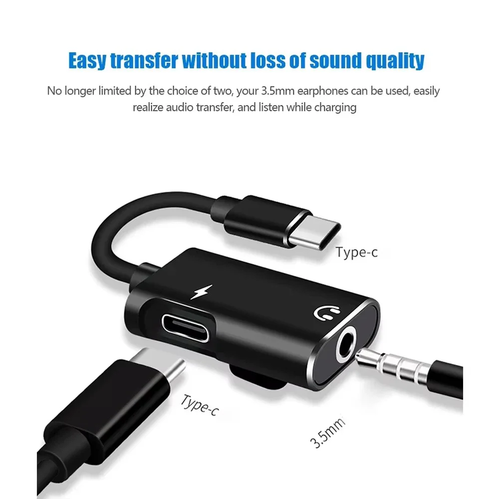Adaptador 2 en 1 tipo C hembra a conector macho de 3,5mm, convertidor de Cable de Audio para auriculares, conector divisor de Audio USB C para Xiaomi Huawei - imagen 4