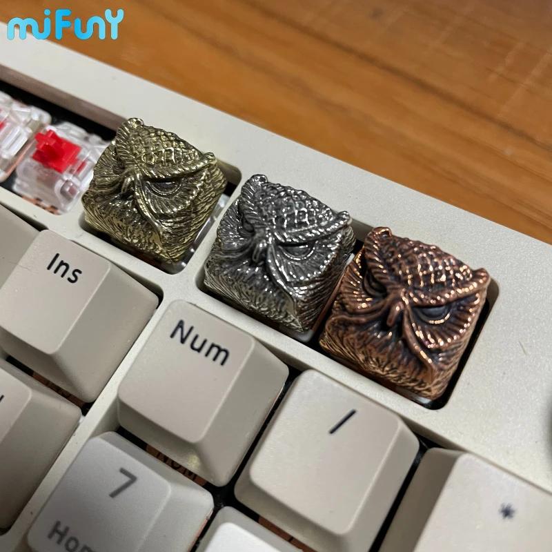Tecla de punto de cobre puro, búho Original, personalizado, artesanal, eje cruzado, accesorio de teclado mecánico Universal