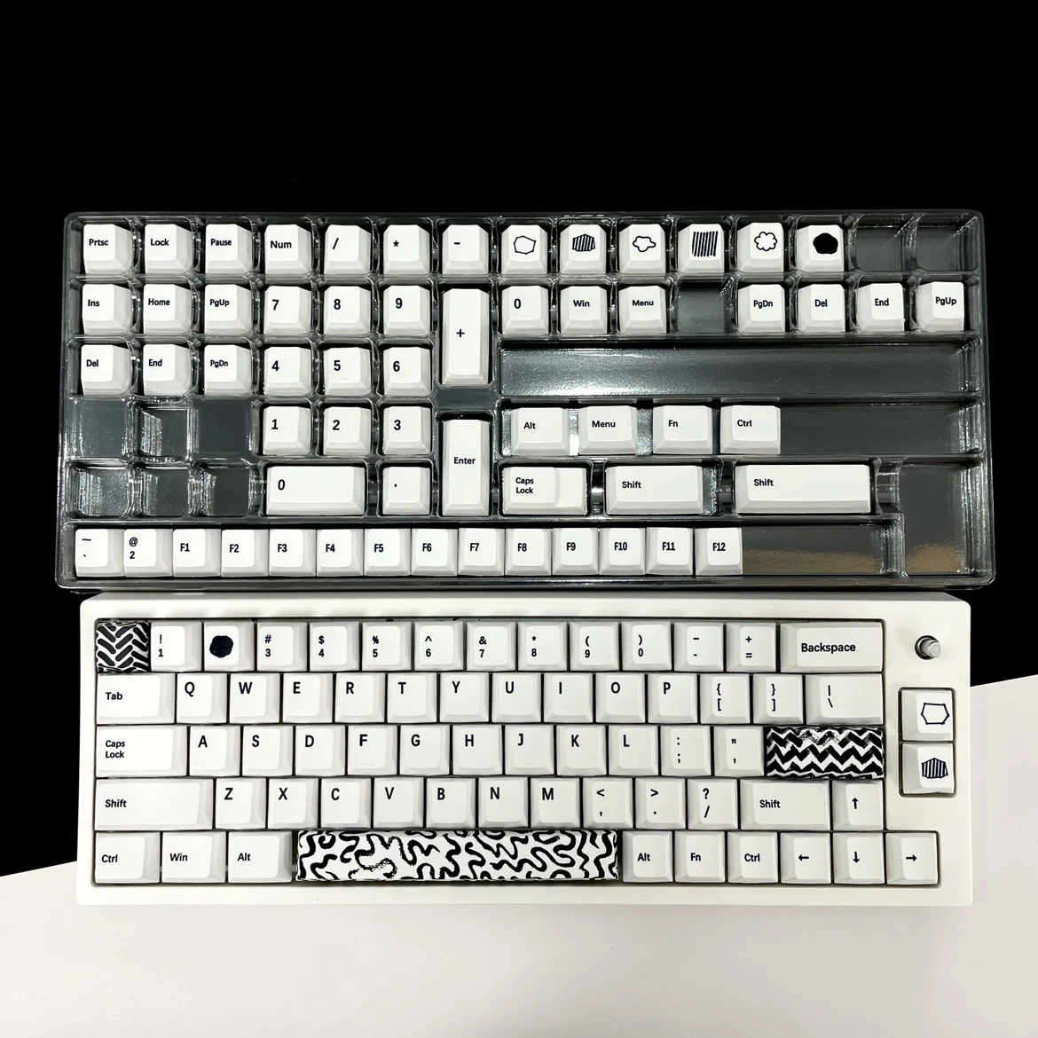 맞춤형 맞춤형 승화 키보드 키캡, 흑백 테마 키캡, MDA/OEM 프로필 126 키, 키보드 액세서리 - imagen 5