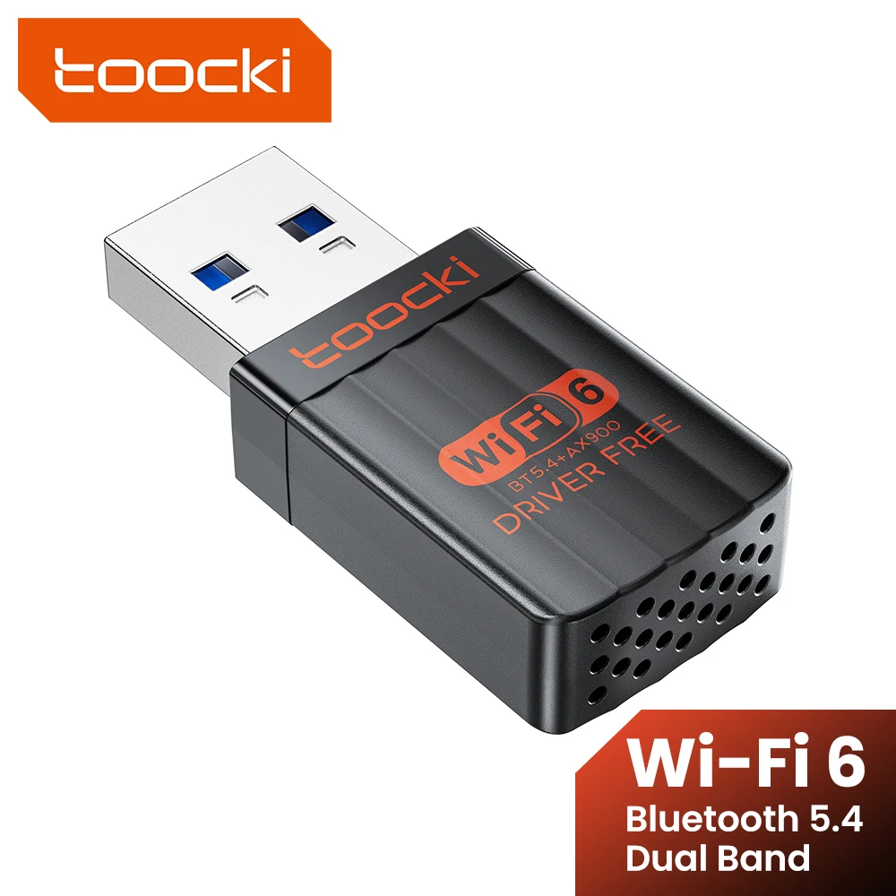 Toocki AX900 adaptador Wi-Fi Bluetooth 5,4 WiFi6 5GHz y 2,4 GHz controlador Dongle WiFi de doble banda receptor gratuito de 600M para ordenador portátil WIN 10/11