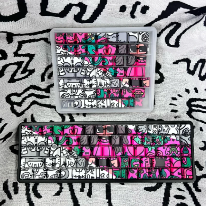 MiFuny-Juego de teclas con tema de chica Graffiti, teclas de perfil de cereza PBT, teclas de Anime de arte personalizado para teclado mecánico, regalos de PC - imagen 4