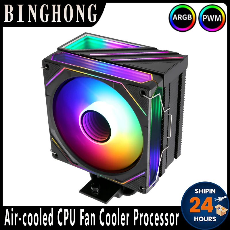 BINGHONG 120mm 4 tubos de calor refrigeración silenciosa ventilador RGB enfriador de CPU Compatible LGA115x 1200 1700 1851 2011 2066 AM4 AM5 xeon x79x99 E5 - imagen 2