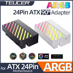 Teucer ATX 24 pines 90 grados fuente de alimentación de la placa base ARGB Cable conector adaptador de enchufe DIY accesorio de montaje para ordenadores de sobremesa PC