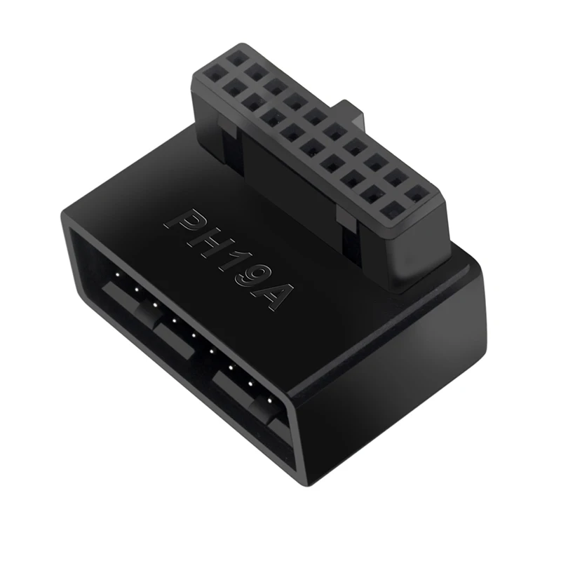 Adaptador de extensión USB 3,0 de 19/20 pines macho a hembra, convertidor en ángulo de 90 grados para conector de placa base PH19A - imagen 2