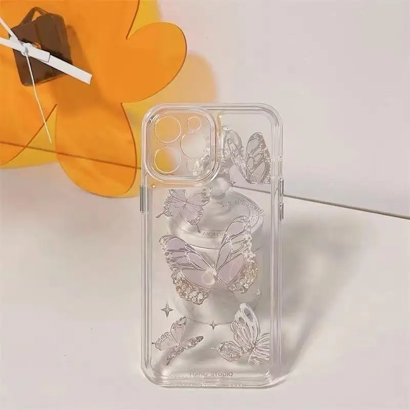 Funda de teléfono con mariposas FlowersTransparent para IPhone 15 Pro Max, 11, 12, 13, 14 Pro Max, 14 Plus, funda de protección suave de TPU - imagen 5