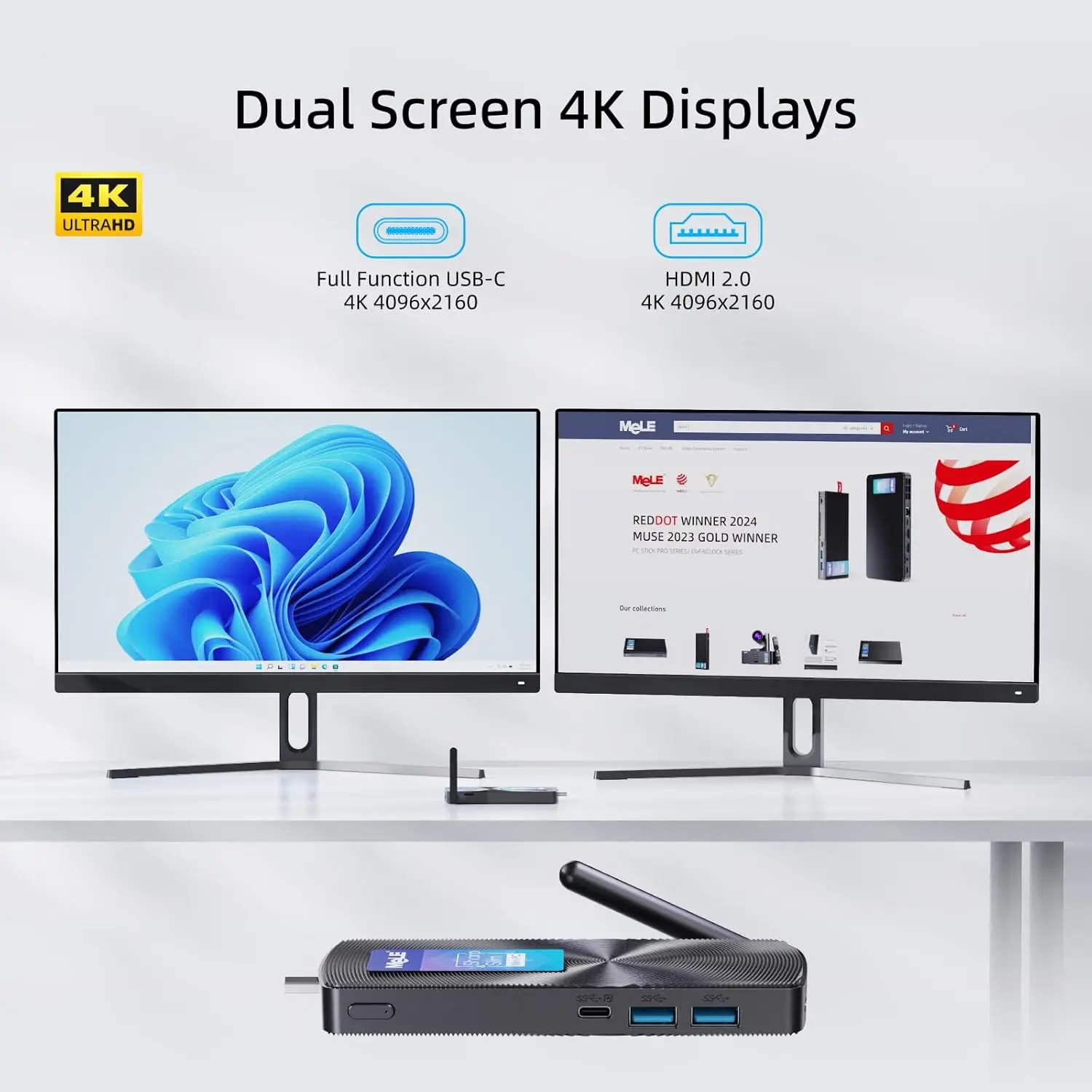 MeLE PCG02 Mini PC Stick sin ventilador N100 8GB LPDDR4 128GB Micro computadora de escritorio con USB-C de función completa, WiFi 2,4G/5,0G, HDMI 4K - imagen 5