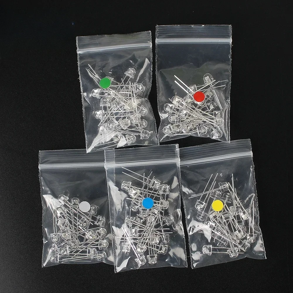 200 Uds diodo emisor de luz 5MM F5 sombrero de paja diodo LED azul verde rojo amarillo blanco Kit electrónico DIY - imagen 5