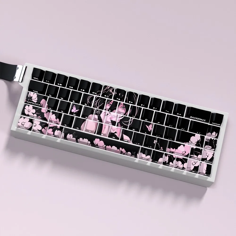 1 Juego de teclas con tema Reze, teclas PBT con estampado lateral retroiluminado, teclas para juegos de dibujos animados de Anime, teclas con perfil de cereza para diseño 60/63/64/68 - imagen 4