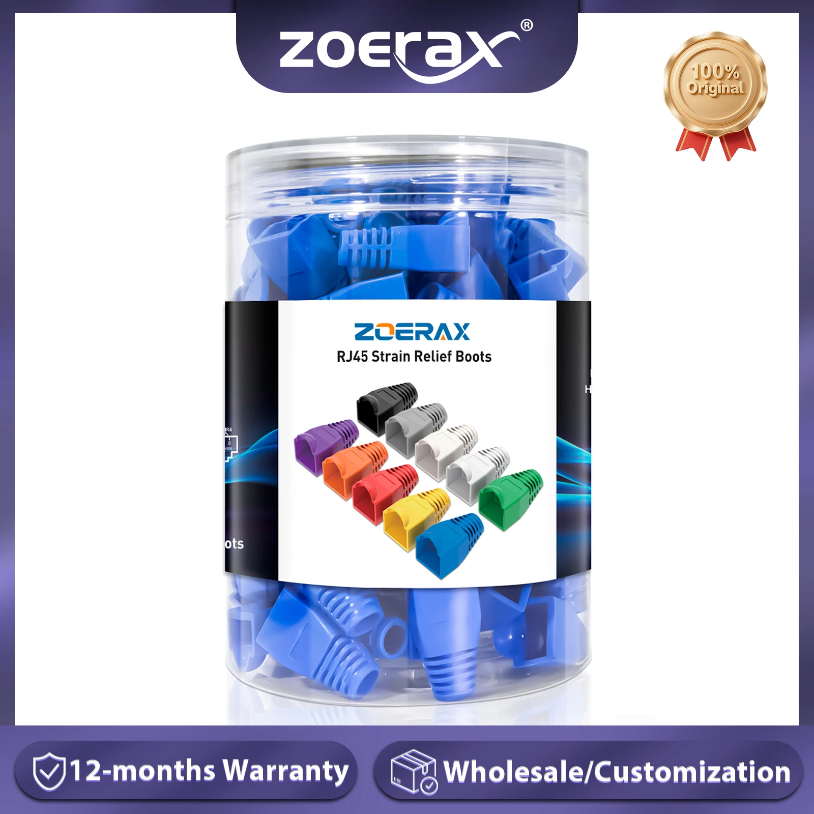 ZoeRax 100PCS RJ45 Strain Relief Boots Ethernet Cable Plug Cover Connector Plug Cover For CAT6 CAT5E Network Cable(OD 6.5mm)