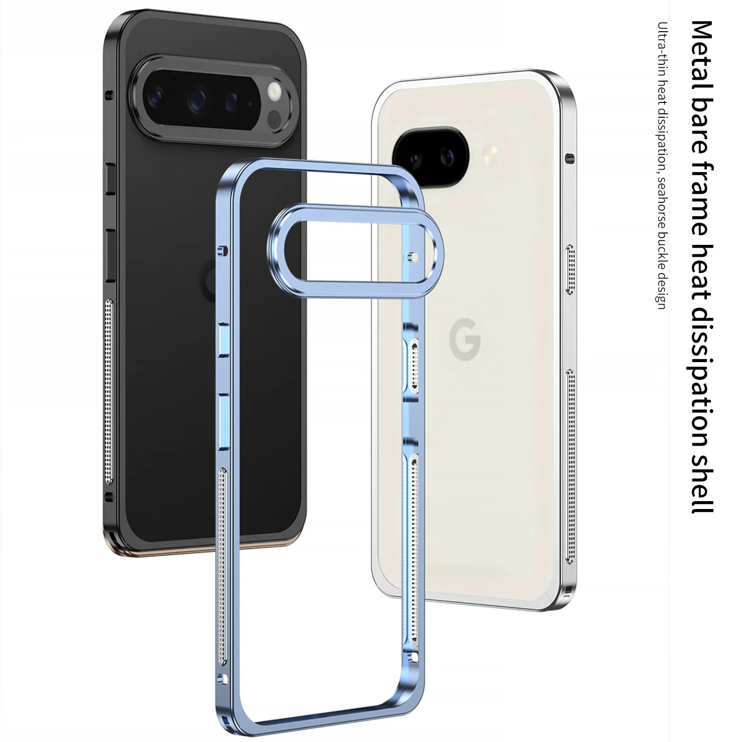 Funda para Google Pixel 9 Pro XL 9A 9Pro, marco hueco de Metal, película protectora para lente, cubierta de disipación de calor, Funda de parachoques a prueba de golpes - imagen 2