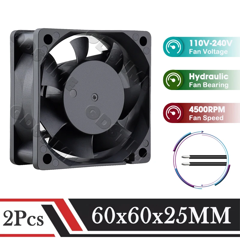 Gdstime-ventilador EC de 2 piezas, dispositivo de refrigeración Axial sin escobillas, 6CM, 60MM x 25MM, 110V, 120V, 220V, 240V