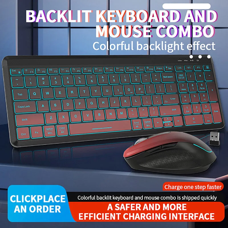 Combo de teclado y ratón inalámbricos silencioso retroiluminado RGB, juego de ratón y teclado inalámbrico recargable de modo Dual de 2,4G para escritorio/portátil - imagen 3