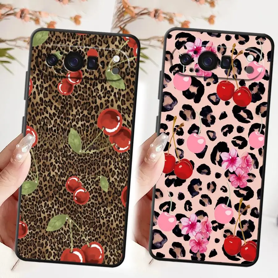 Funda para Teléfono con Estampado de Leopardo y Cereza para Google Pixel 7a 10 9 Pro XL 6a 6 7 8 Pro 9a 8a
