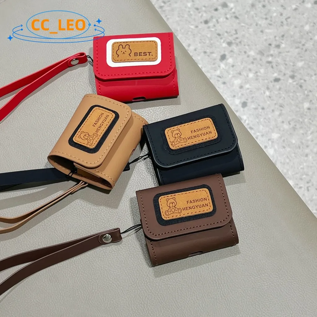 Para Baseus AirGo 1 funda con anillo de dibujos animados Baseus AS01 Funda suave de cuero Linda cordón Baseus Bowie E10 / WM05 / M2 funda protectora