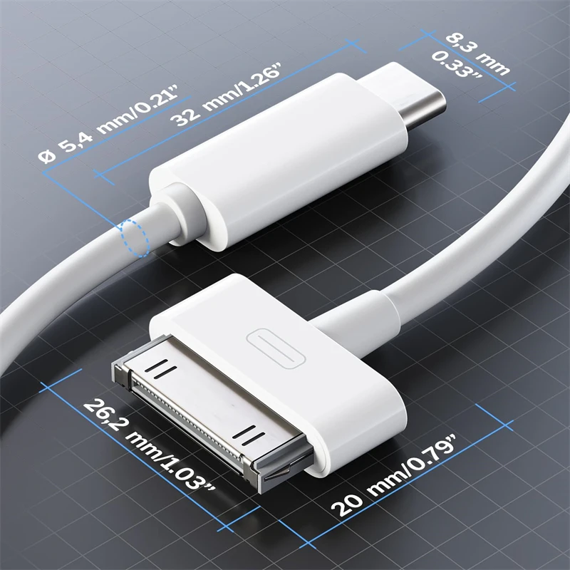 Adaptador de 30 pines a USB C Cable de sincronización de datos de carga para IPhone 4 4S 3GS IPad 3 2 IPod USBC tipo C a 30 pines accesorios de cable de cargador - imagen 4