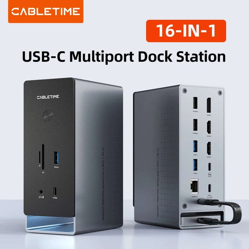 CABLETIME-estación de acoplamiento USB C 16 en 1, carcasa SSD M.2 compatible con HDMI 4K, Ethernet, 100W, PD, Hub, estación de trabajo SD/TF - imagen 2