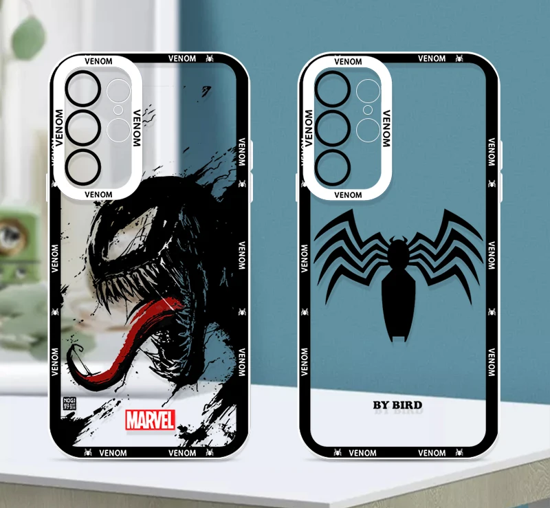 Marvel superhéroe venom cool para Samsung Galaxy S24 S23 S22 S21 S20 Plus FE Ultra A52 A53 A54 Angel Eyes funda transparente para teléfono