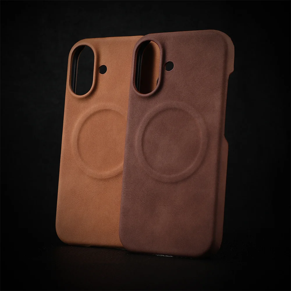 Funda de teléfono magnética de piel de oveja de negocios para iPhone 17 Air 12 13 14 15 16 Pro Max cubierta dura de lujo de Color sólido a prueba de golpes - imagen 2