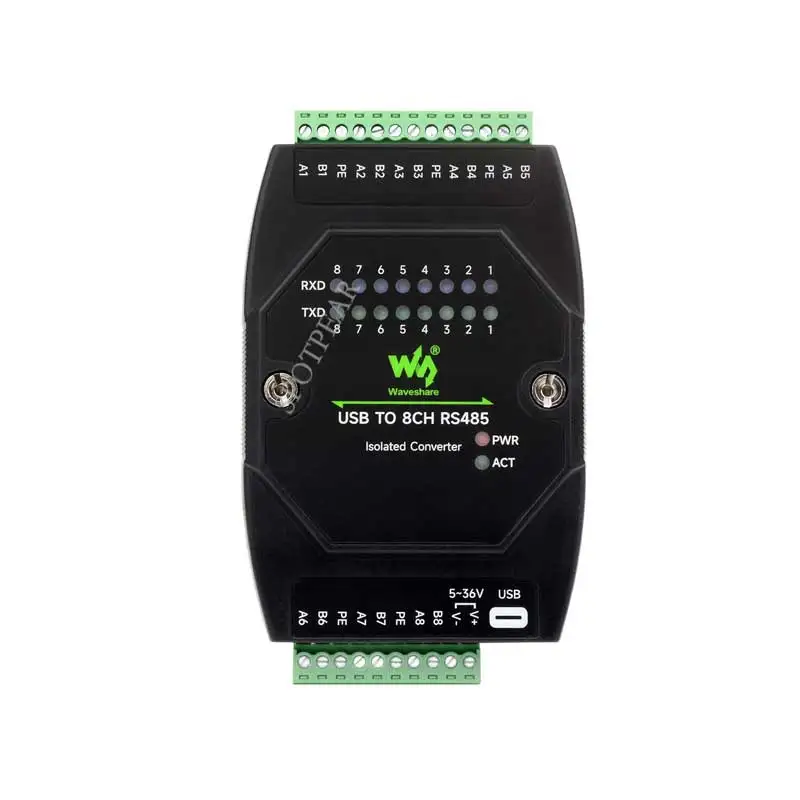 Convertidor industrial aislado UART USB a 8 canales RS485 para carril estándar de 35 mm y instalación apilada - imagen 4