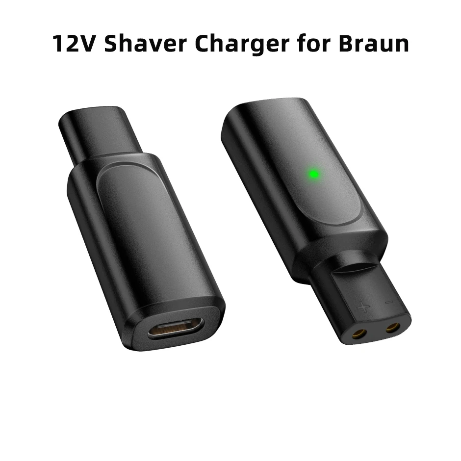 Adaptador de cargador de afeitadora USB C de 12V, convertidor de carga para Braun Series 3 5 7 9 6 1 XT5, conector de alimentación de CC tipo C a CC