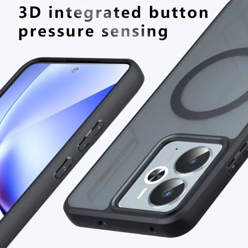 Para Realme 14 5G funda Magentic Magsafe parachoques acrílico mate para Realme14 14 T carga inalámbrica PC dura + marco de TPU funda esmerilada - imagen 4