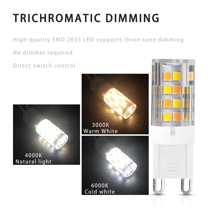 5 uds resaltar G9 bombilla LED de 3 colores AC 220V 5W 7W 9W 12W SMD2835 3000K 4000K 6000K Control de interruptor sin parpadeo luces de cerámica - imagen 2