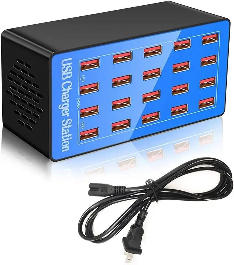 Estación de carga USB para teléfonos inteligentes, tabletas, dispositivos USB, 20 puertos, 100W