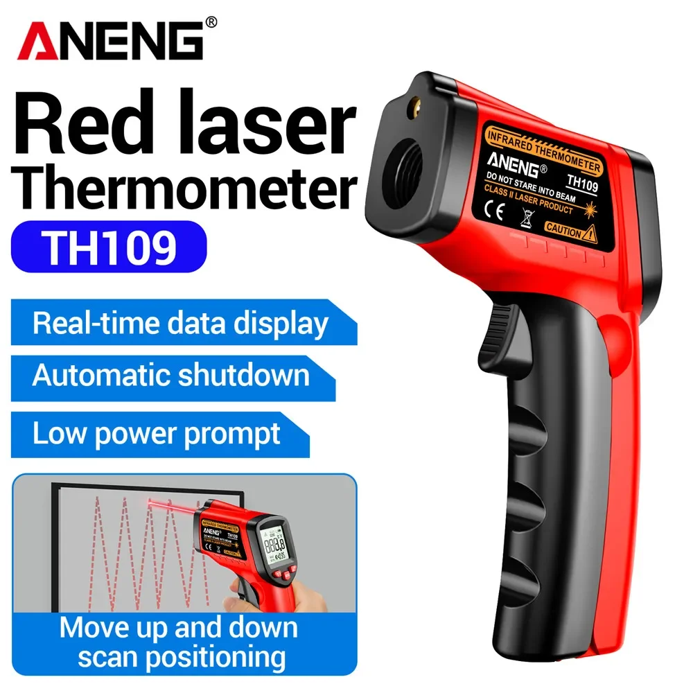 ANENG TH109 Termómetro láser rojo Ratio de distancia de objeto 12:1 Medidor de temperatura sin contacto -50 ~ 400 ℃    Probador de pirómetros Higrómetro - imagen 2