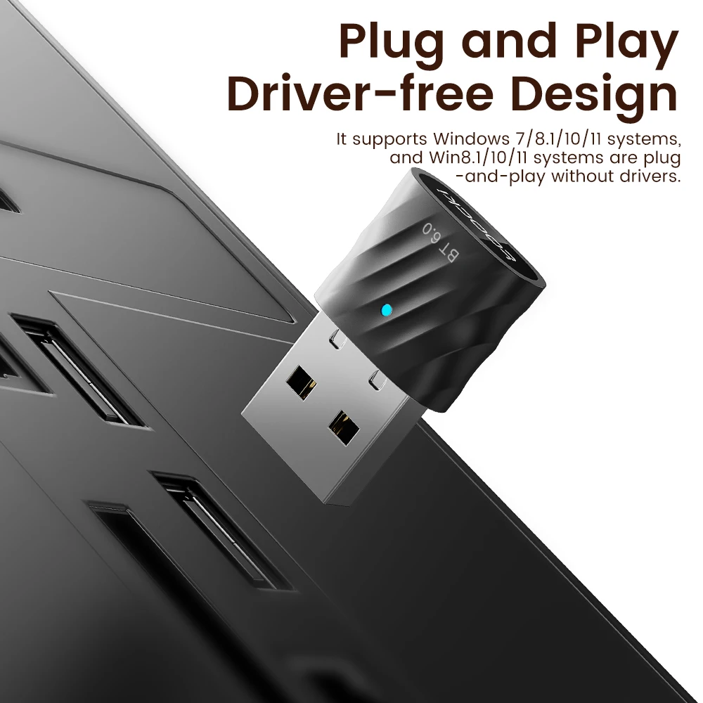 Adaptador Bluetooth Toocki, Dongle Bluetooth 6,0 para PC portátil Windows 11/8,1/7, ratón, teclado, receptor de Audio y transmisor Bluetooth - imagen 3