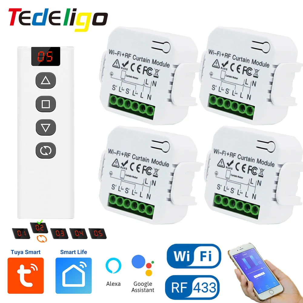 Tedeligo-Interruptor de cortina inteligente Tuya, módulo de Control de garaje, persianas enrollables, WiFi, RF, 5 CANALES, funciona con Alexa,110V, 220V 230V 240V - imagen 2