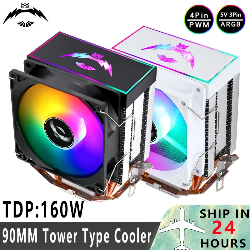 QiuzAim Instalar LGA2011 2066 x79 x99 115x 1200 1700 AMD tipo torre radiador refrigerado por aire 2/4/6 tubo de calor CPU enfriador ARGB ventilador 90mm - imagen 2