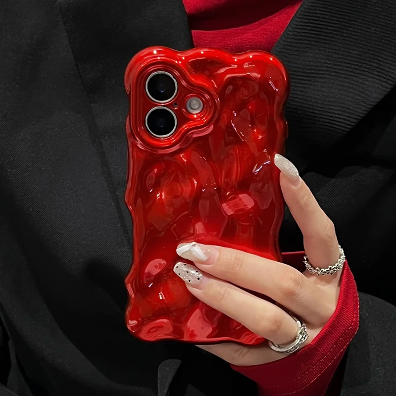 Funda de teléfono de TPU con ondas de agua y ondas rojas a la moda para iPhone Air 11 12 13 14 16 17 Pro Max 15 Plus, funda trasera de silicona anticaída