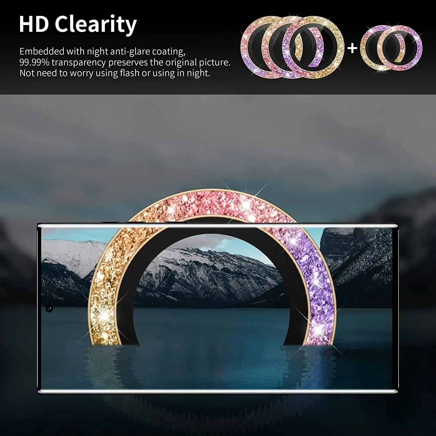 Cristal de lente con purpurina de diamante para Samsung Galaxy S24 25Ultra Plus, Protector de cámara transparente HD para Samsung S24 Plus, película de lente de anillo - imagen 4