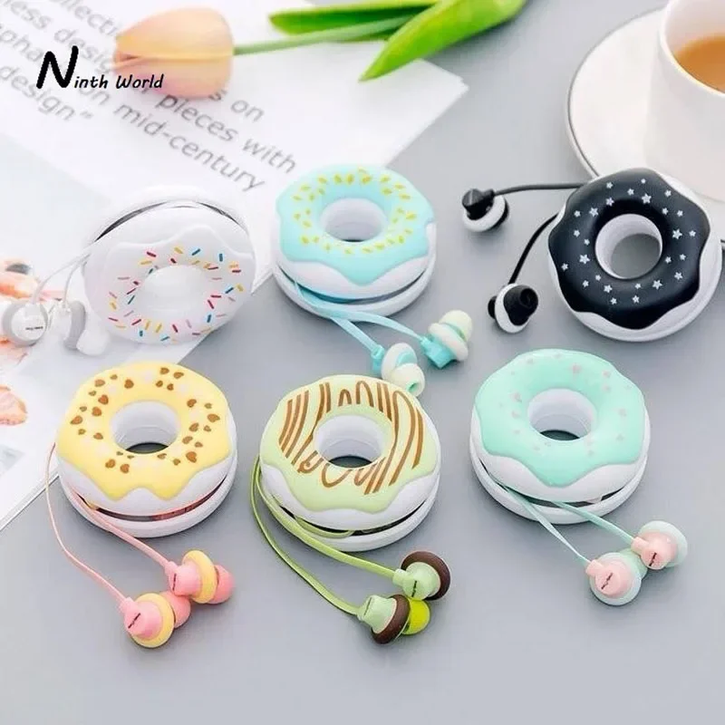 Auriculares intrauditivos con cable, divertidos auriculares Kawaii Donut disponibles en una variedad de colores como regalo para niñas escolares, 1 ud. - imagen 2