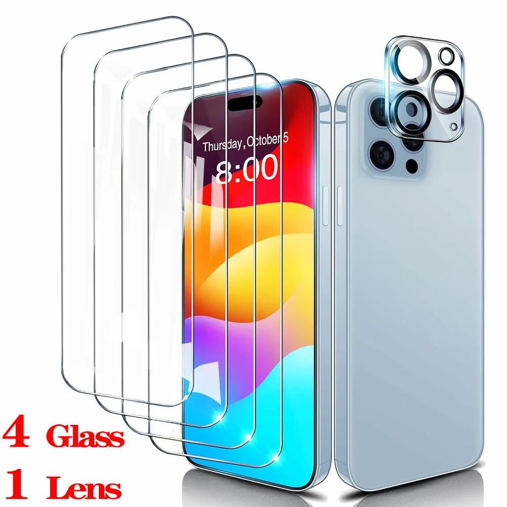 HD Película de teléfono para iPhone 17 16 15 14 Pro Max Protector de pantalla de vidrio iPhone 13 Mini 12 11 Pro cristal templado iPhone 16 Plus Película de lente de cámara For iPhone 16 Pro Max Glass - imagen 2