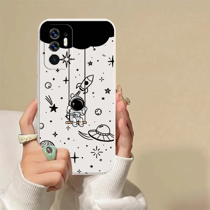 Líneas de dibujos animados de astronauta para OPPO Reno 14, 13, 9, 8, 7 Z T SE Pro Lite Pro Plus 5G, funda de teléfono suave con borde recto - imagen 5