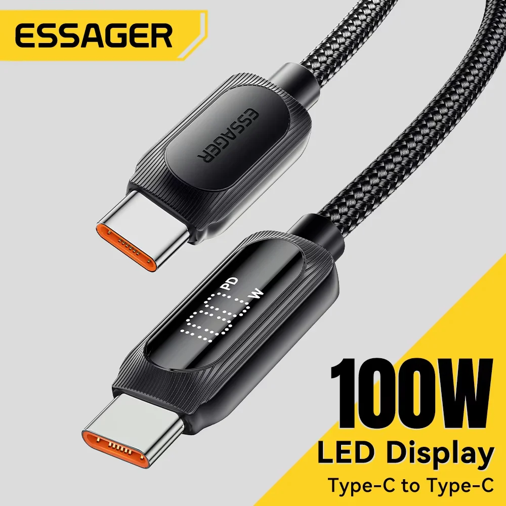 Essager USB tipo C a USB C Cable 100W 5A PD Cable de carga rápida para Macbook Xiaomi Samsung tipo-c Cable de pantalla Digital 3M