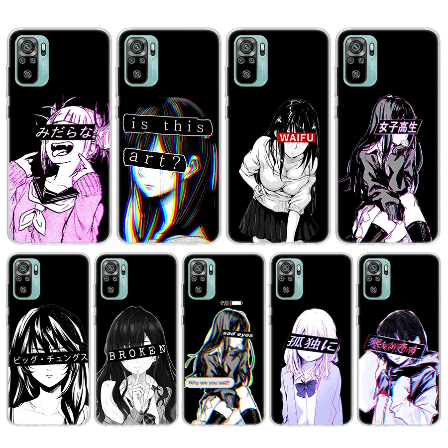 Triste Anime estético Senpai funda de teléfono de silicona para Xiaomi Redmi 12 12C 13 13C 14C 10 10A 10C 9 9A 9C 9T 8 8A 7 7A 6 6A K70 K60 K2