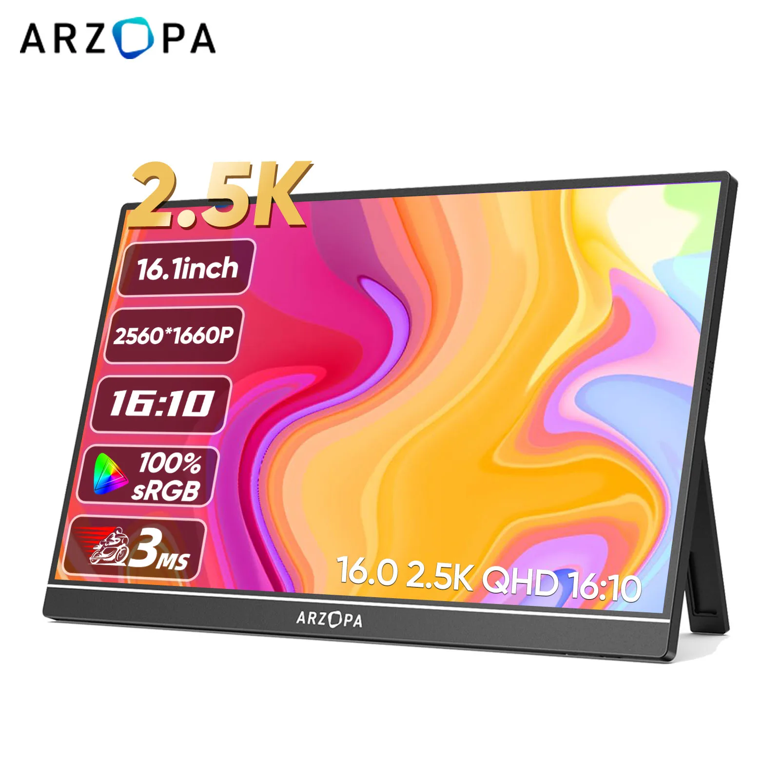 ARZOPA-Monitor portátil 2K de 16 pulgadas, pantalla IPS 16:10 con mini hdmi tipo c, segunda pantalla para MAC/portátil/PC/Xbox/PS4/5/Switch, Z1RC - imagen 2