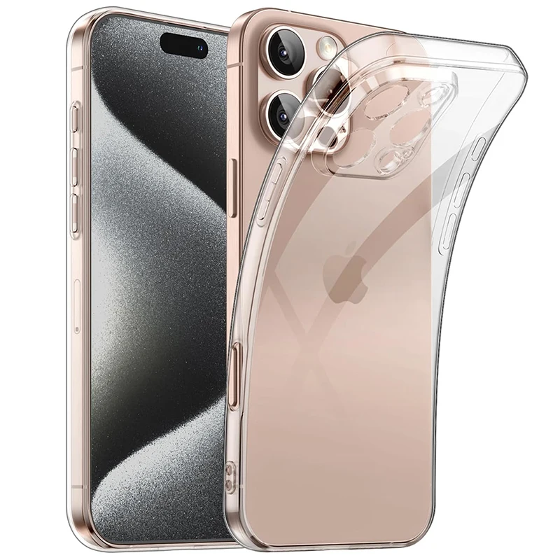 Funda de teléfono transparente ultrafina para iPhone 16 15 14 13 12 11 Pro X XR XS Max Mini 7 8 Plus SE funda trasera transparente suave de silicona