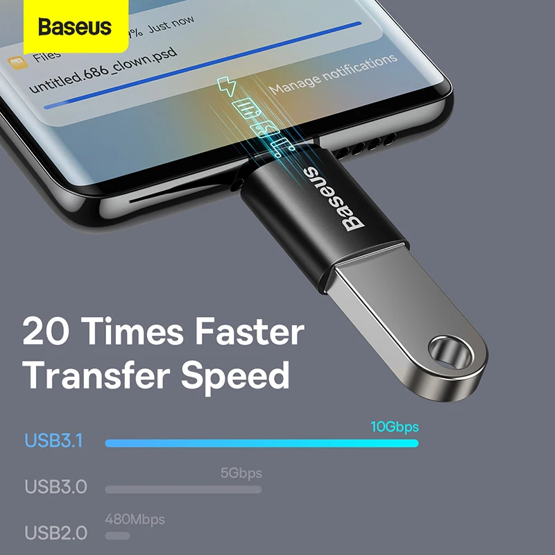 Adaptador Baseus USB-C a USB-A – 10Gbps OTG - imagen 3