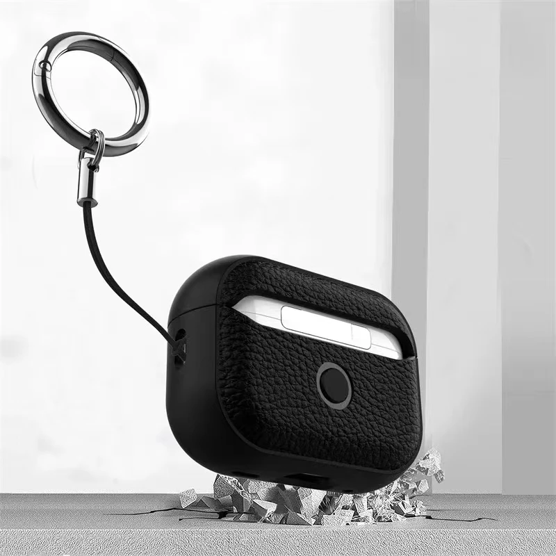 Funda de cuero de lujo con patrón para Airpods 4, 3, 2, 1, funda protectora con hebilla de Metal a prueba de golpes para Apple AirPods Pro 2 Pro 1 - imagen 5