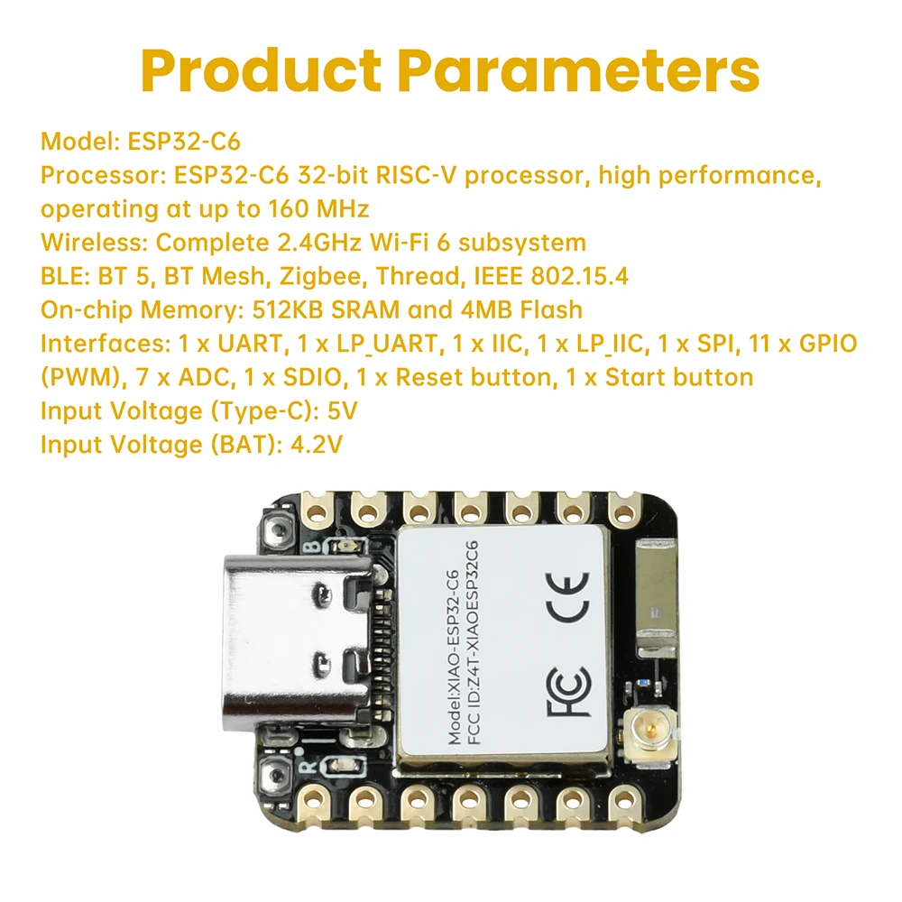 Placa de desarrollo IoT ESP32-C6, microcontrolador de módulo WiFi y Bluetooth para interfaz Zigbee Smart Home IoT tipo C - imagen 4