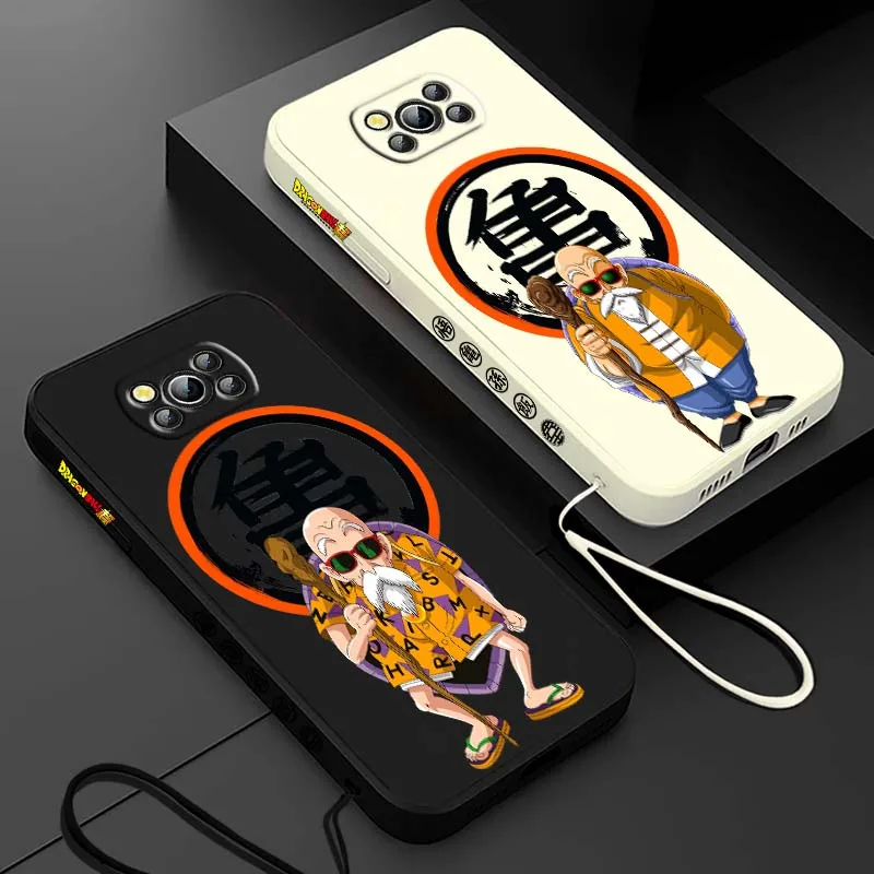 D-Dragon Ball Anime Master Roshi para Xiaomi Poco X6 X5 X4 X3 M6 M5 M3 F6 F5 F4 F3 GT Pro 5G cubierta de la caja del teléfono de cuerda izquierda líquida