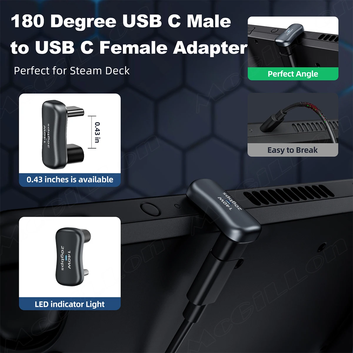 Convertidor USB-C macho a hembra USB-C 3,1/PD 140W adaptador de USB-A a tipo C de carga rápida, para Steam Deck/interruptor ángulo de 180 grados - imagen 5
