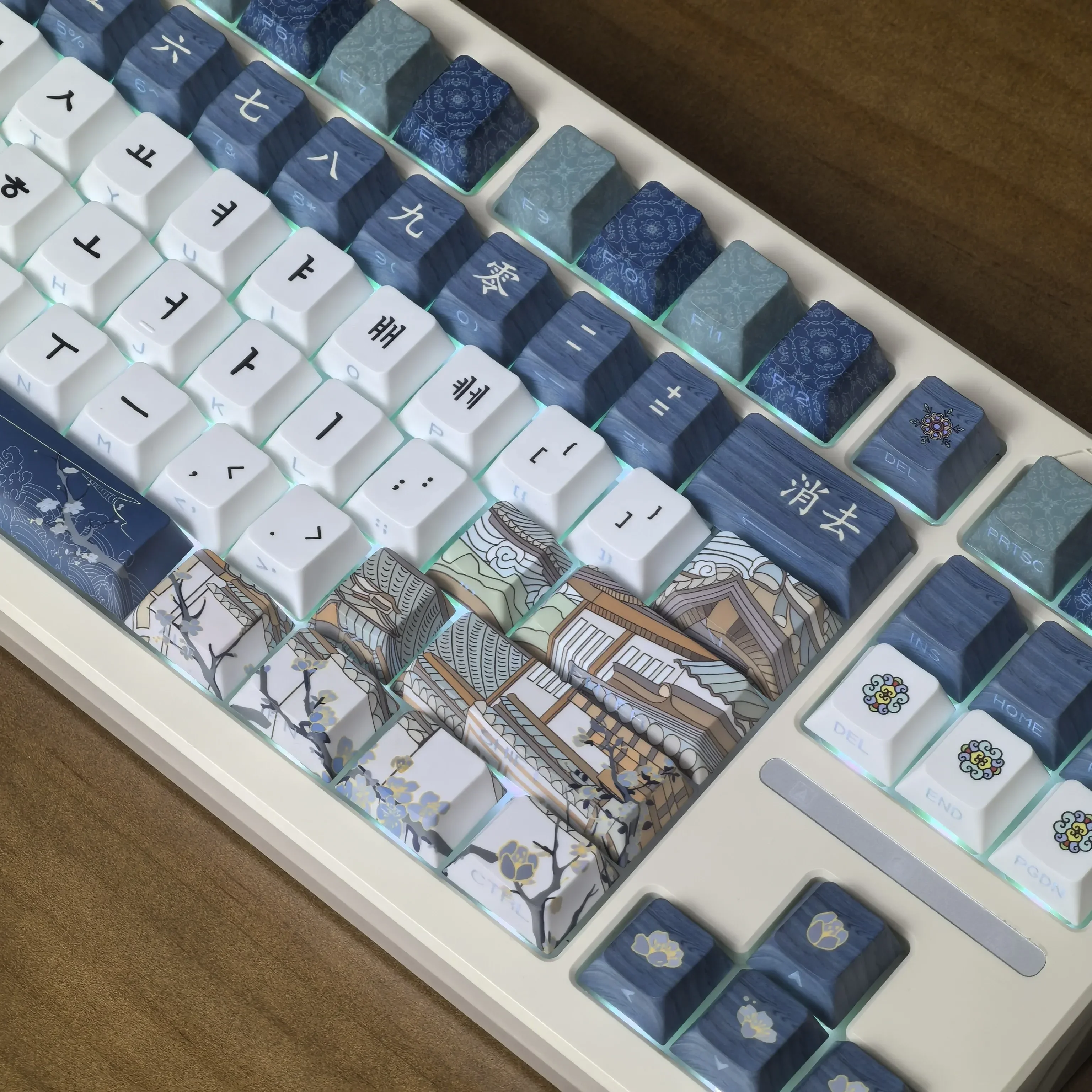 Hanok Seúl Keycap arquitectura teclas coreanas perfil de cereza lado grabado translúcido PBT 2,25/2.75U Alice Hangul teclado Cap - imagen 3