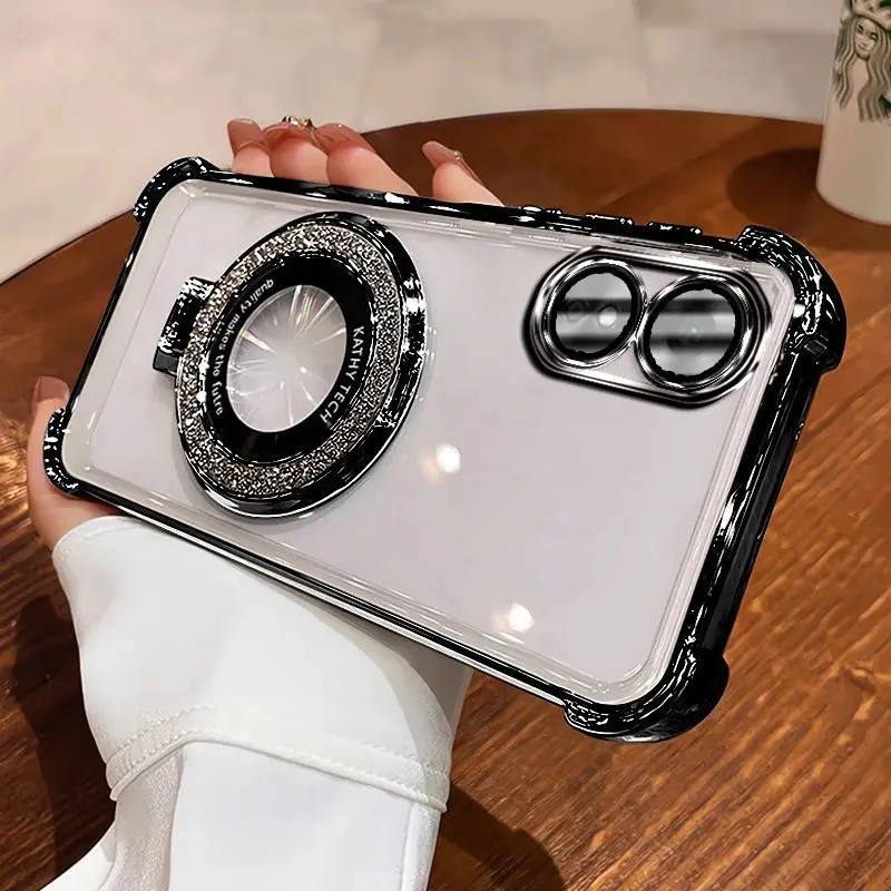 Para OPPO A17 funda de teléfono cuatro esquinas soporte magnético anticaída OPPO A17k funda protectora transparente suave