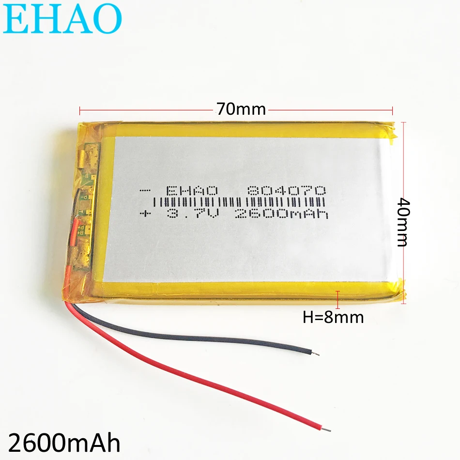 Batería recargable LiPo de polímero de litio de 3,7 V y 2600mAh 804070 para luces LED solares PAD DVD banco de energía tableta PC altavoz MID PDA
