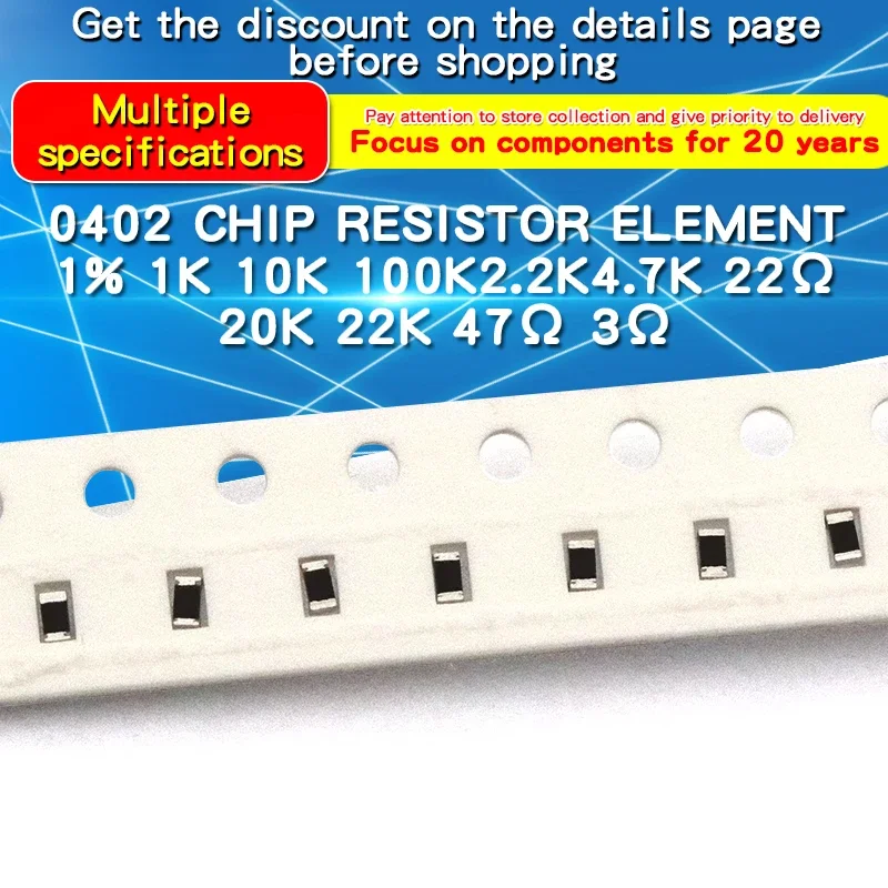 100 Uds 1% 0402 resistencia SMD 4,7Ω ~ 5,1 MΩ 10 20 30 47 100 200 330 1K 4,7 K 10K 20K 47K 100K 300K 1M 2M 3M Ohm resistencia de Chip SMD